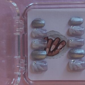 Silver and White Glitter Press-On Nails